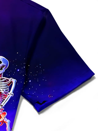 Adaychic Men's Graphic Skeleton Walking Dog Print Short Sleeve Shirt with Chest Pocket