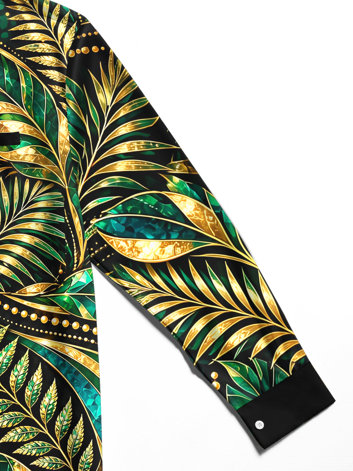 Adaychic Men's Gold And Green Palm Leaves And Ferns Print Long Sleeve Shirt with Chest Pocket