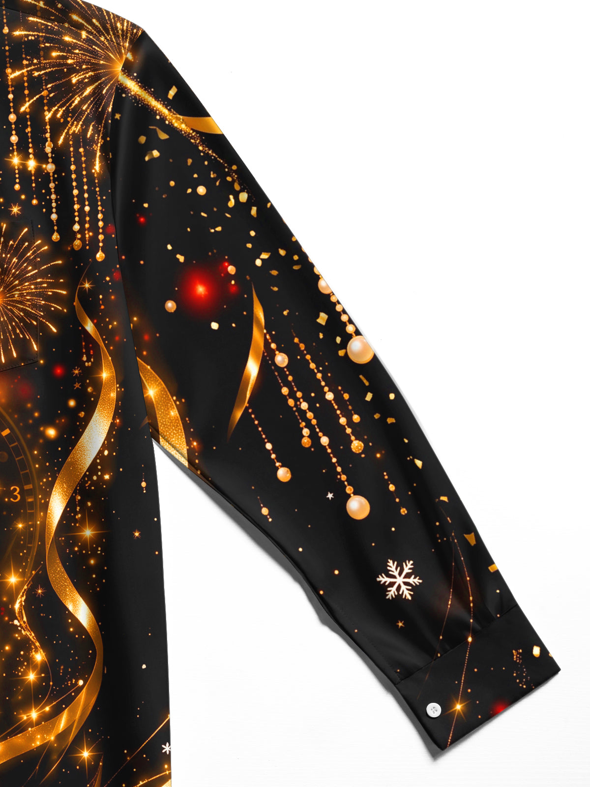 Adaychic Men's New Year Champagne Glasses And Clock Print Long Sleeve Shirt with Chest Pocket