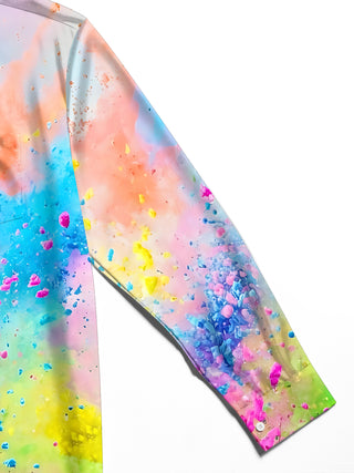 Adaychic Men's Graphic Abstract Colorful Powder Splatter Print Long Sleeve Button Down Shirt with Chest Pocket