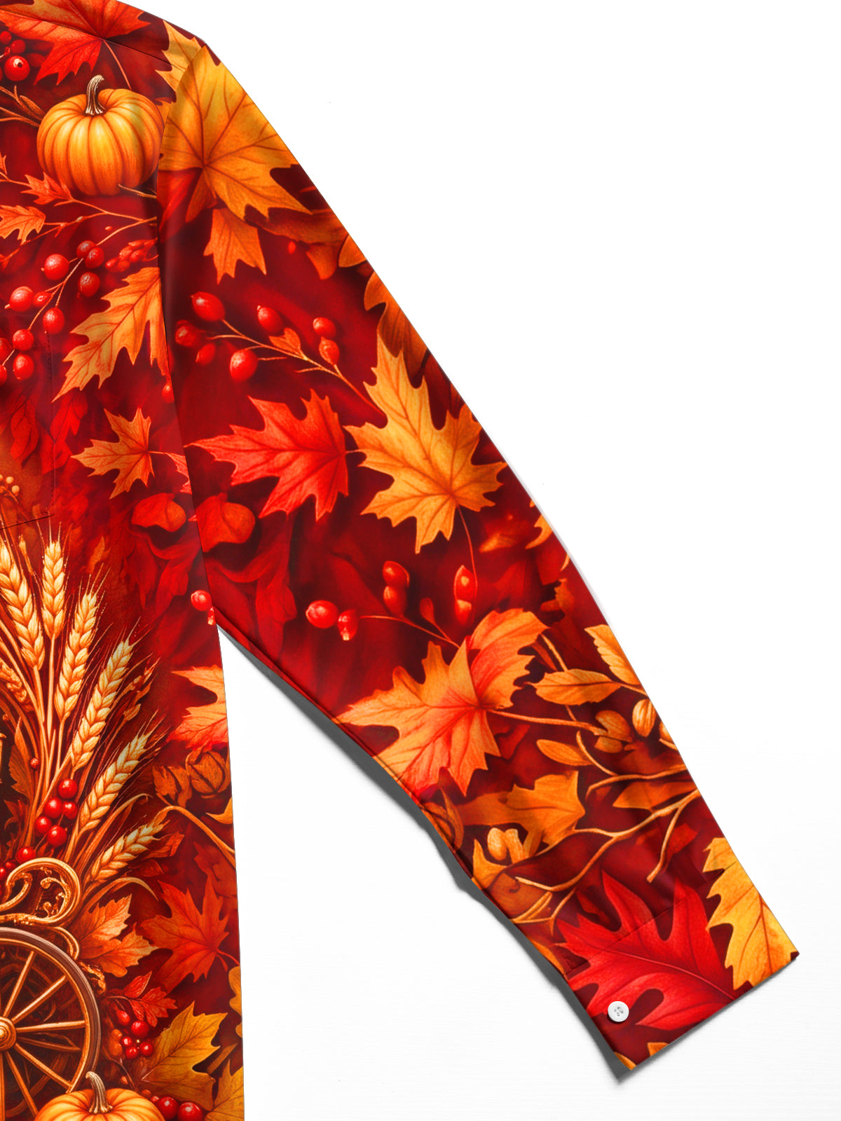 Adaychic Men's Autumn Carriage With Pumpkins And Leaves Print Long Sleeve Shirt with Chest Pocket