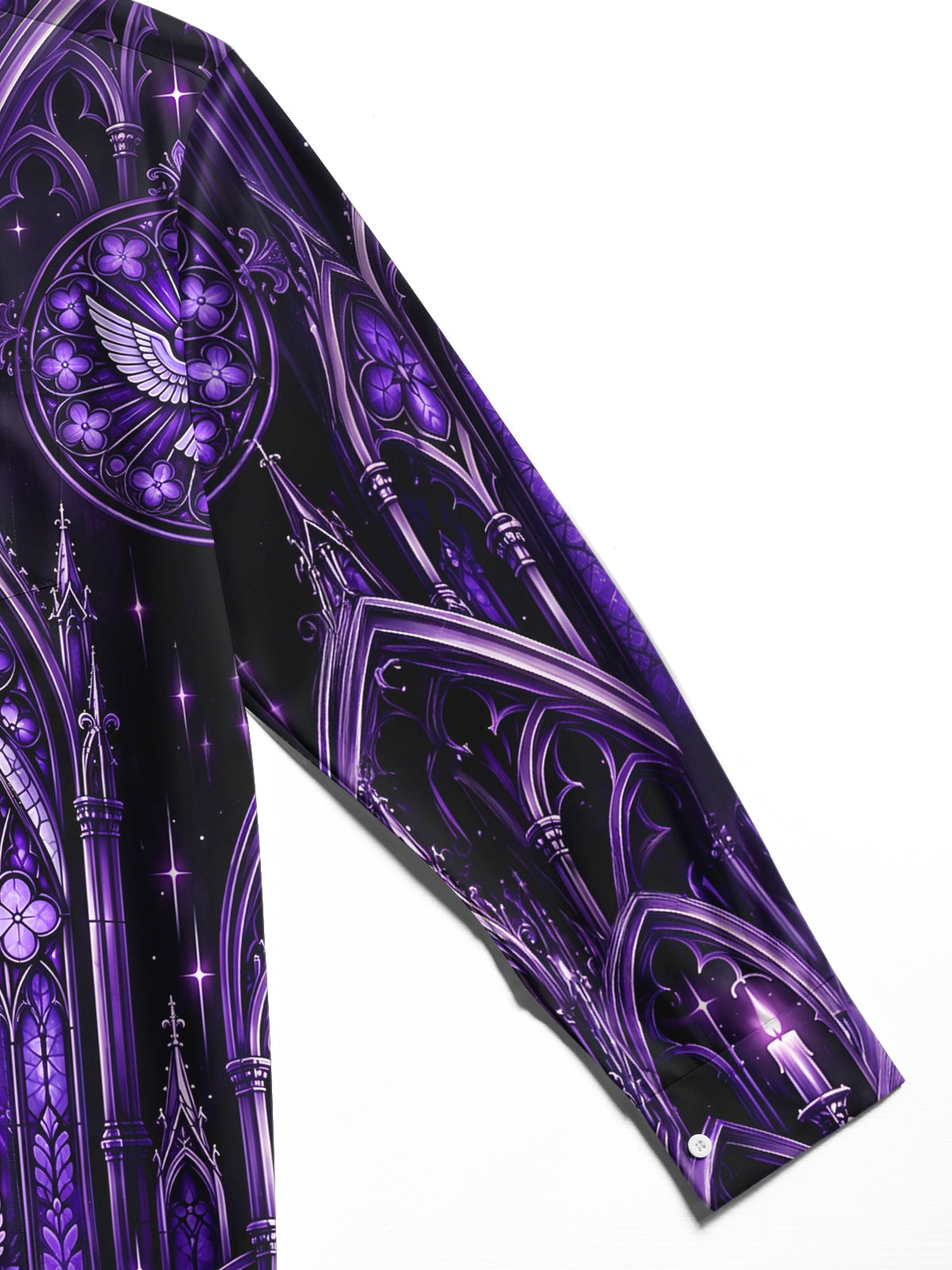 Adaychic Men's Long Sleeve Shirt - Gothic Cathedral Stained Glass With Cross And Dove Print with Chest Pocket