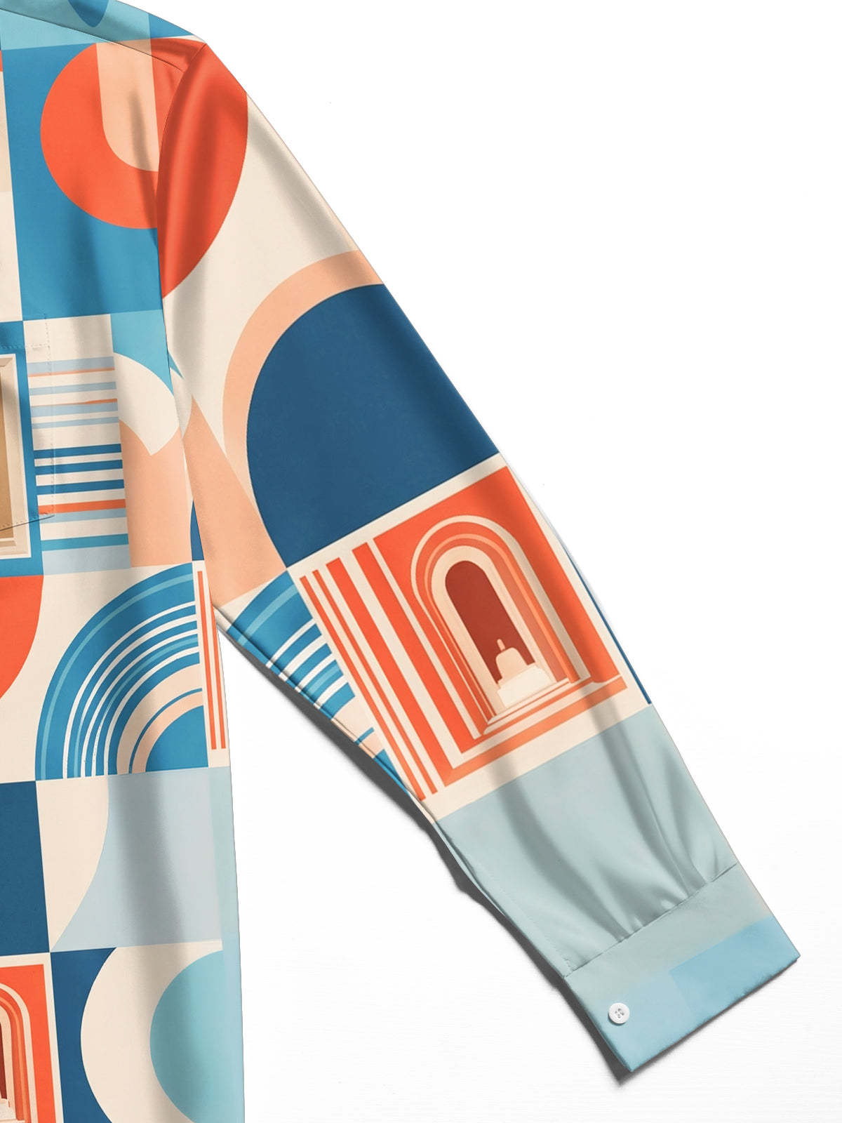 Adaychic Men's Patterned Geometric Shapes And Archways Print Long Sleeve Shirt with Chest Pocket