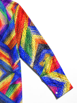 Adaychic Men's Patterned Colorful Geometric Spiral Pattern Long Sleeve Shirt with Chest Pocket
