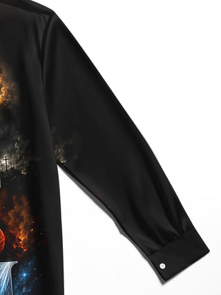 Adaychic Men's Graphic Christian Print Religion Print Long Sleeve Shirt with Chest Pocket