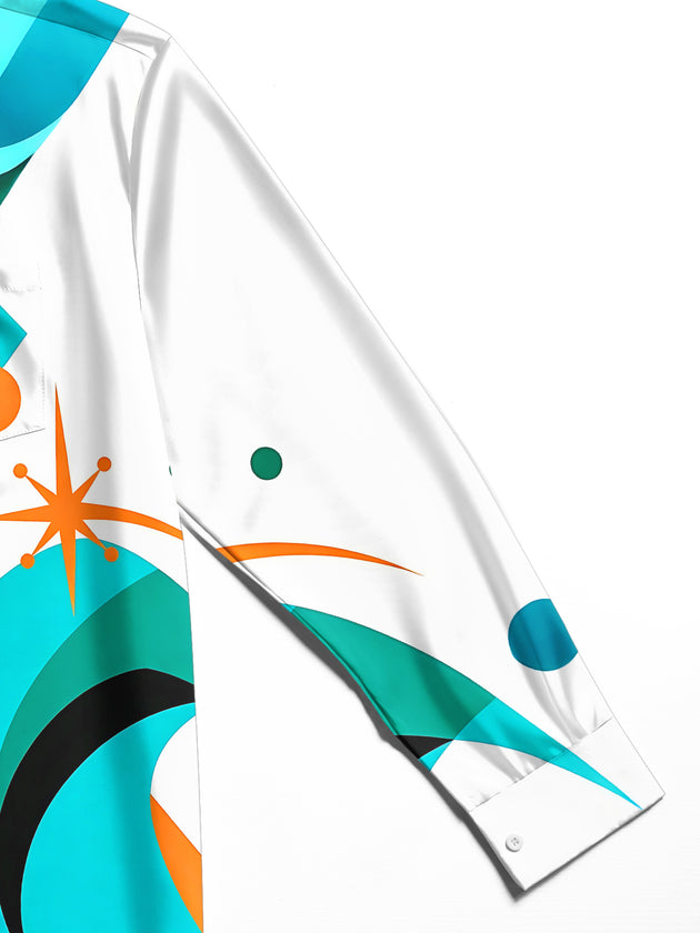 Adaychic Men's Geometric Abstract Shapes And Stars Print Long Sleeve Shirt with Chest Pocket