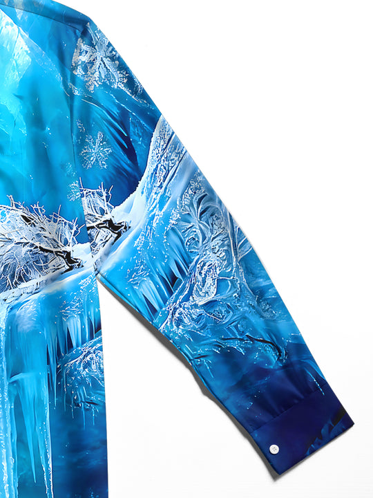 Adaychic Men's Printed Ice Cave Landscape Print Long Sleeve Shirt with Chest Pocket