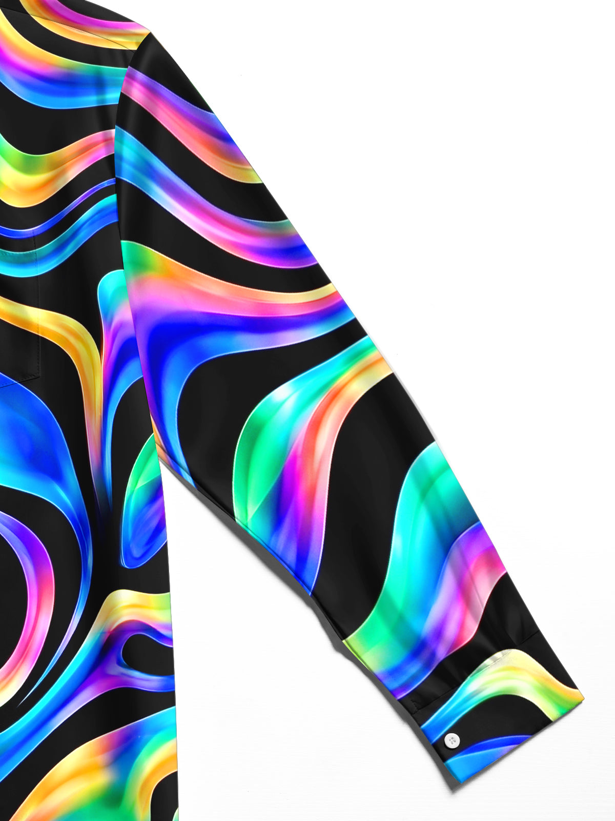 Adaychic Men's Printed Neon Abstract Wavy Lines Print Long Sleeve Shirt with Chest Pocket
