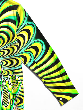 Adaychic Men's Graphic Psychedelic Candle Monster Print Long Sleeve Shirt with Chest Pocket