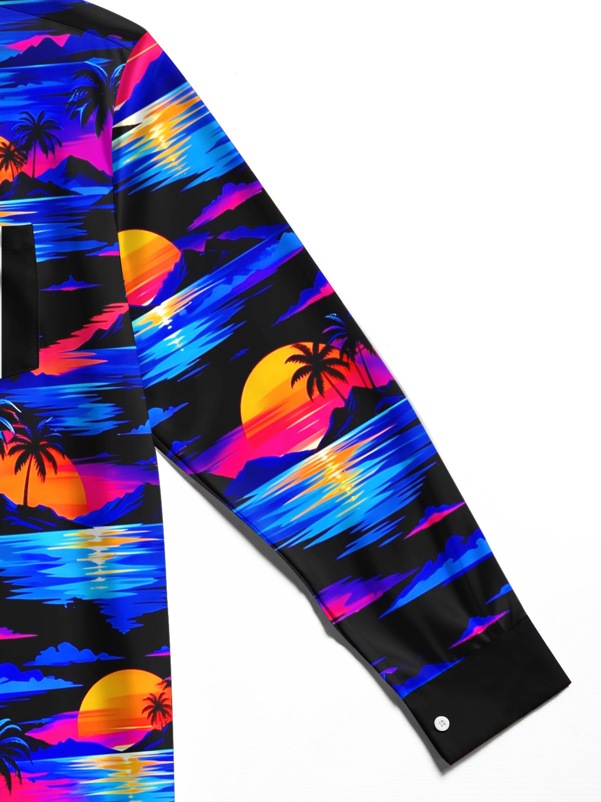 Adaychic Men's Neon Sunset Palm Trees And Ocean Waves Print Long Sleeve Shirt with Chest Pocket