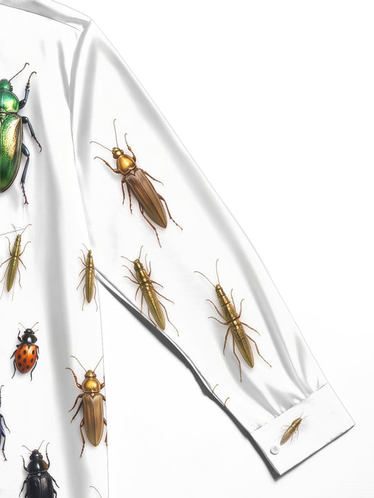 Adaychic Men's Metallic Beetles And Insects Print Long Sleeve Shirt with Chest Pocket