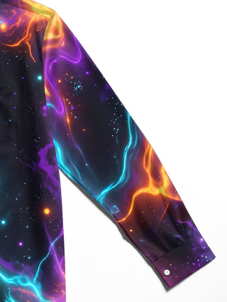Adaychic Men's Long Sleeve Shirt - Abstract Cosmic Nebula And Swirling Colors Print with Chest Pocket