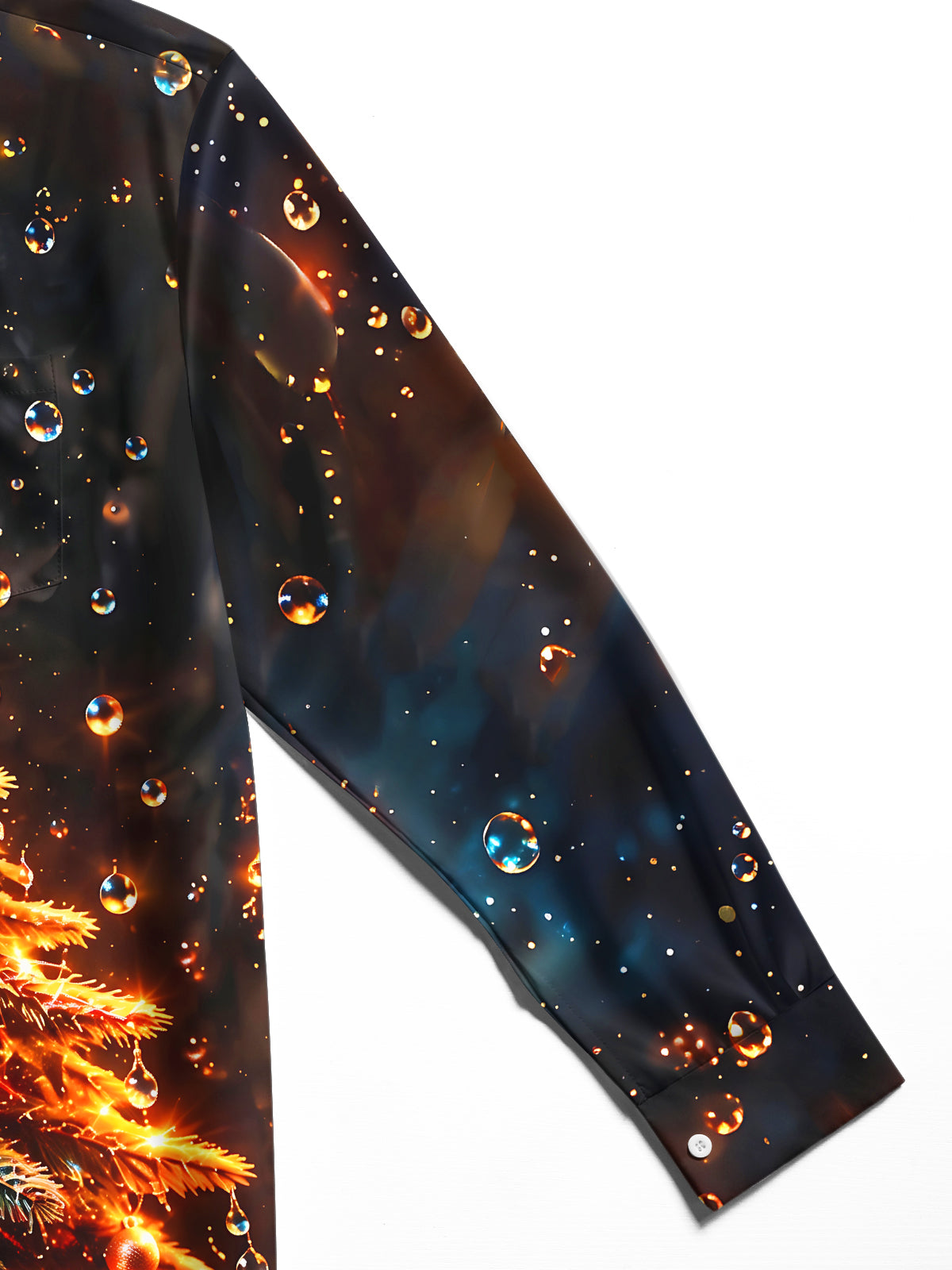 Adaychic Men's Christmas Tree With Ornaments And Star Print Long Sleeve Shirt with Chest Pocket