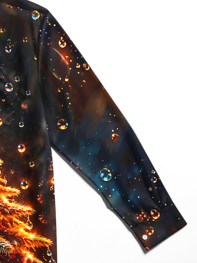 Adaychic Men's Christmas Tree With Ornaments And Star Print Long Sleeve Shirt with Chest Pocket