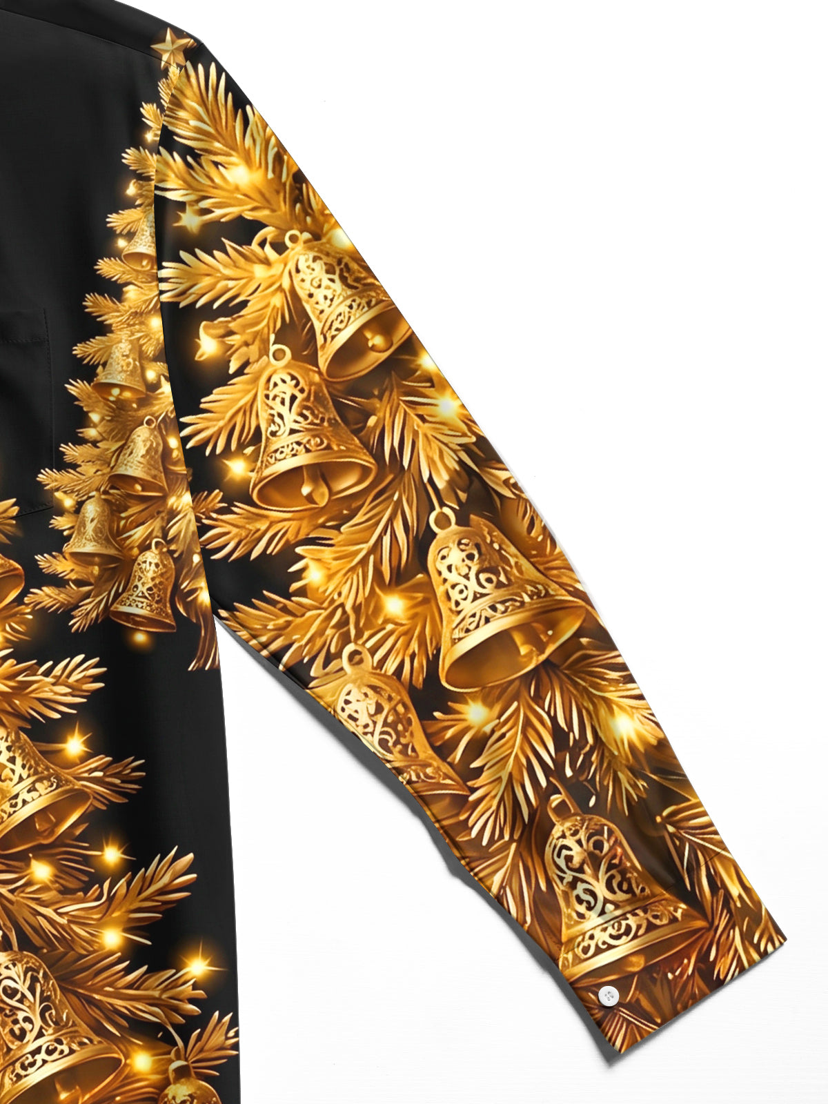 Adaychic Men's Long Sleeve Shirt - Golden Christmas Trees With Bells And Lights Print with Chest Pocket