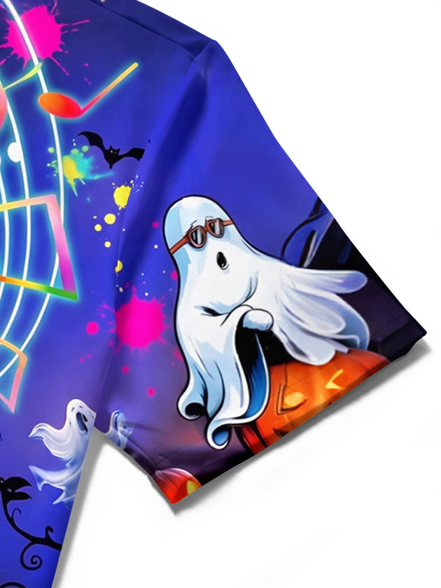 Adaychic Men's Graphic Halloween Ghosts Print Short Sleeve Shirt with Chest Pocket