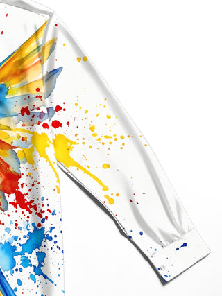 Adaychic Men's Short Sleeve Shirt - Watercolor Macaw Parrot With Splatter Paint Print with Chest Pocket