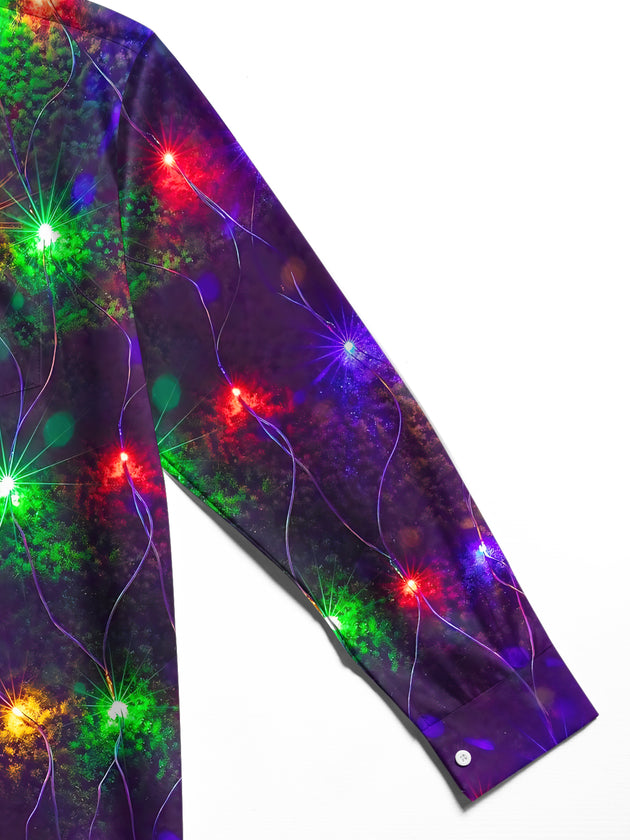 Adaychic Men's Colorful Starburst Lights Print Long Sleeve Shirt with Chest Pocket