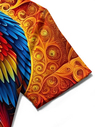 Adaychic Men's Hawaiian Parrot Print Colorful Swirl Pattern Short Sleeve Shirt with Chest Pocket