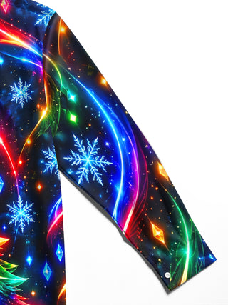 Adaychic Men's Long Sleeve Shirt - Neon Christmas Tree With Ornaments And Star Print