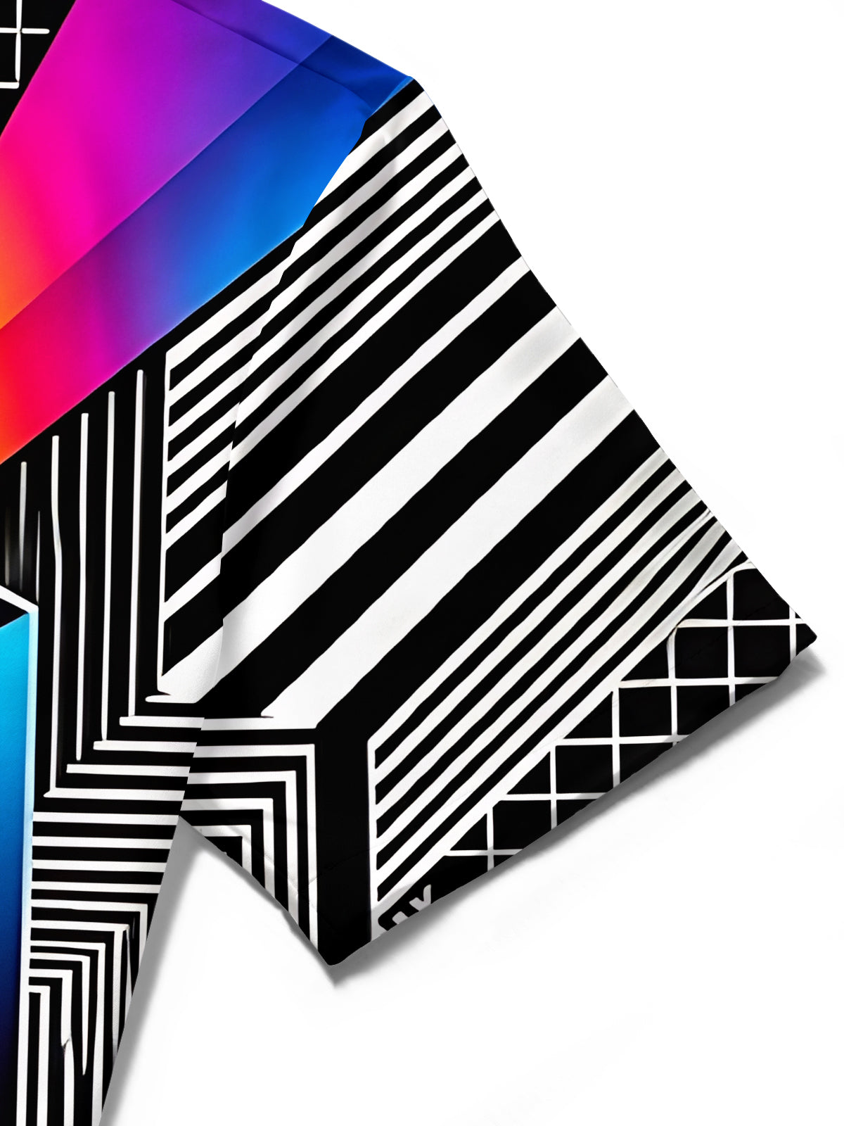 Adaychic Men's Geometric Rainbow Hexagon And Stripes Print Short Sleeve Shirt with Chest Pocket