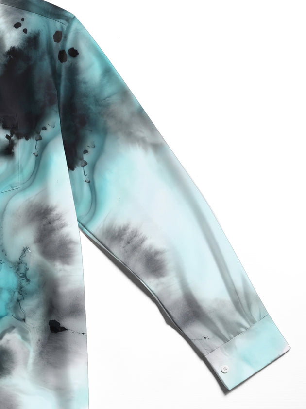 Adaychic Men's Tie Dye Abstract Ink Wash Print Long Sleeve Shirt with Chest Pocket