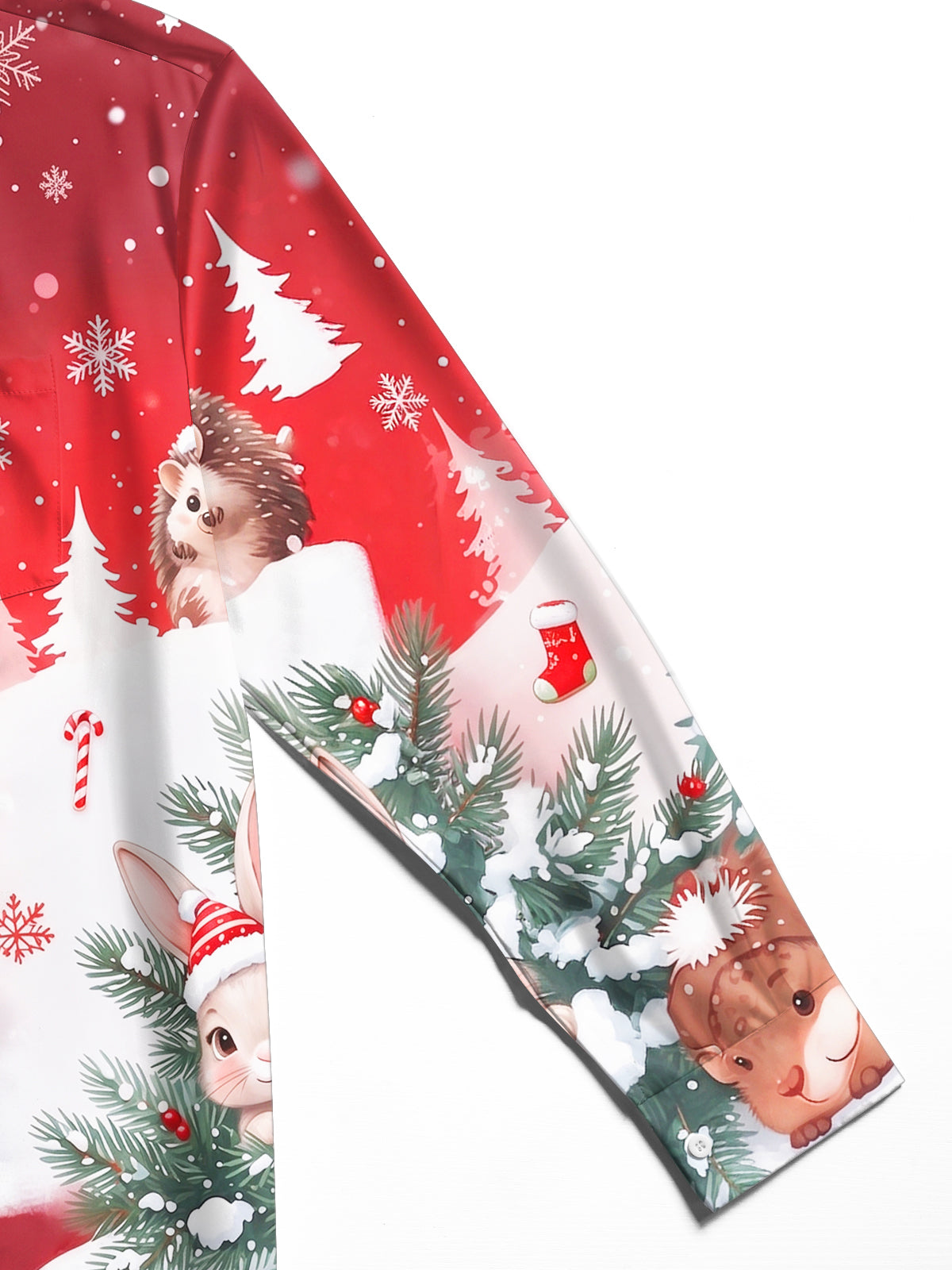 Adaychic Men's Long Sleeve Shirt - Cute Animals In Snowy Forest With Gingerbread House Print with Chest Pocket