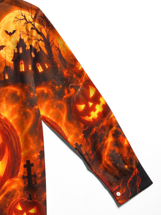 Adaychic Men's Graphic Halloween Pumpkin Print Long Sleeve Shirt with Chest Pocket