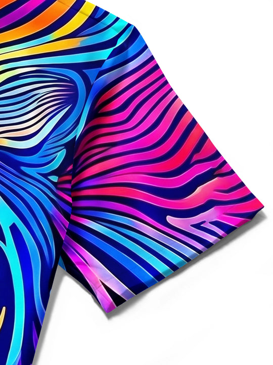 Adaychic Men's Graphic Pattern Print Short Sleeve Shirt with Chest Pocket