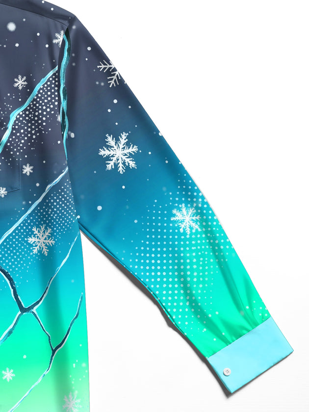 Adaychic Men's Snowflake Gradient With Geometric Cracks Print Long Sleeve Shirt with Chest Pocket