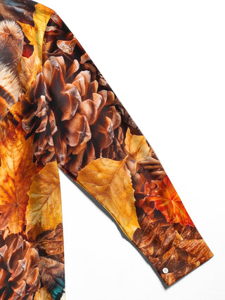 Adaychic Men's Thanksgiving Autumn Leaves And Pinecones Print Long Sleeve Shirt with Chest Pocket