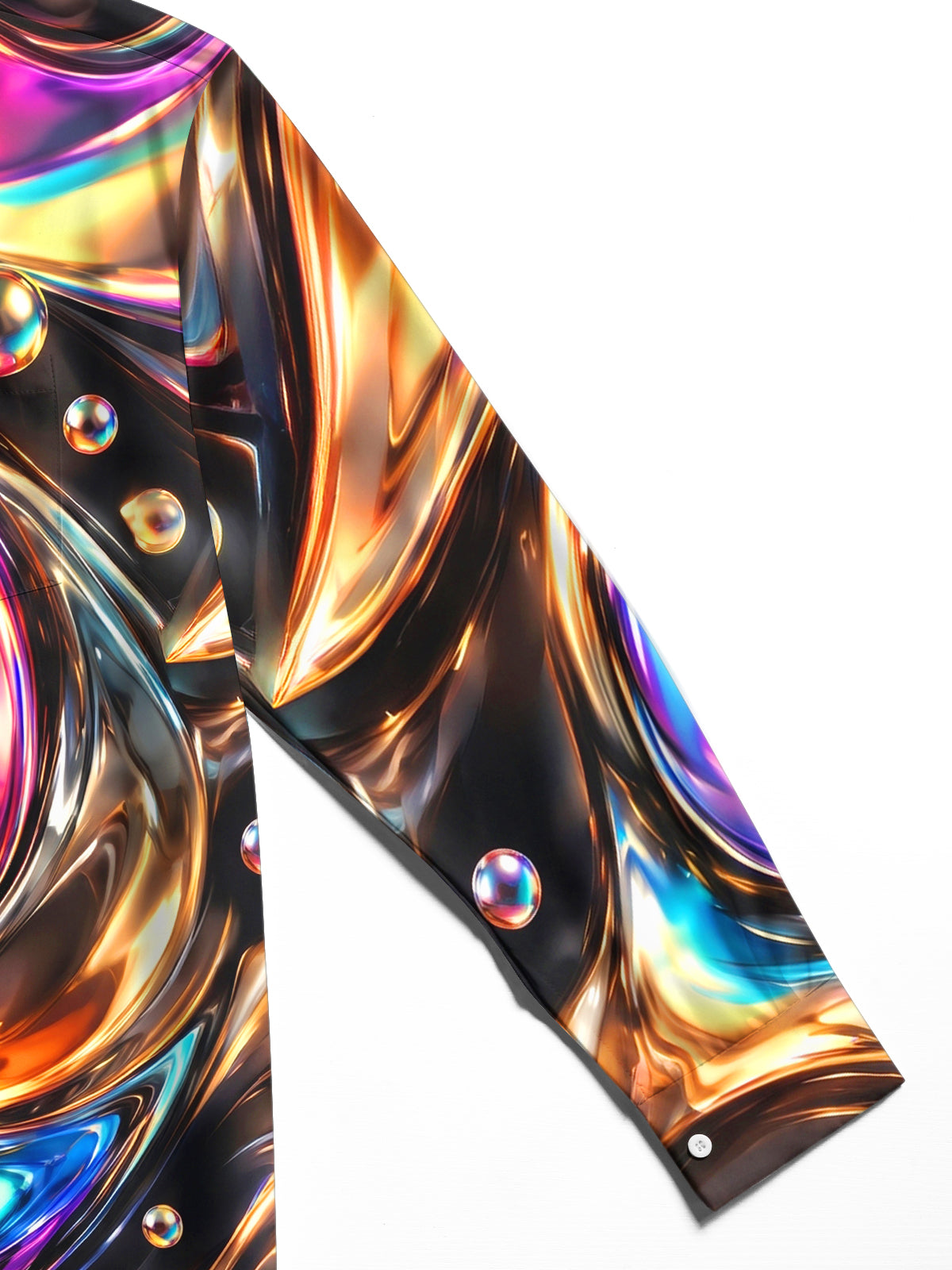 Adaychic Men's Long Sleeve Shirt - Abstract 3D Swirling Metallic Liquid And Spheres Print with Chest Pocket