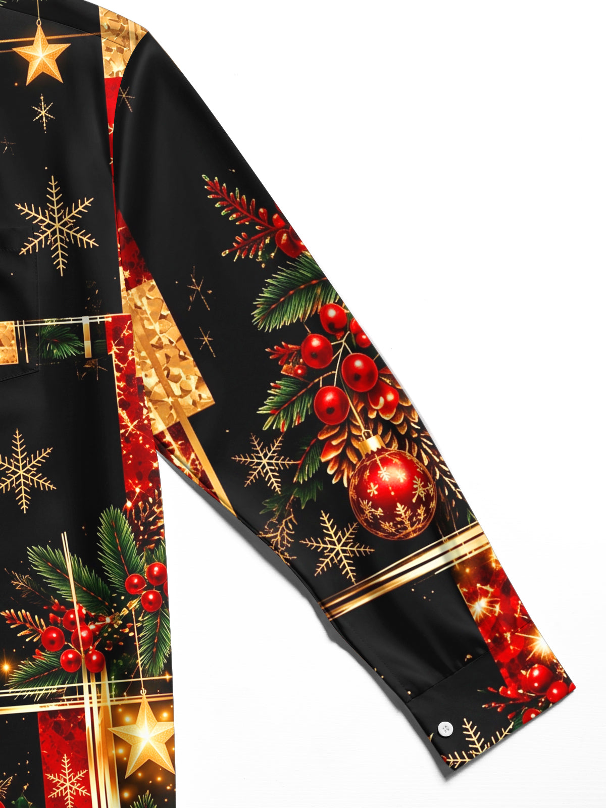 Adaychic Men's Printed Christmas Ornaments Print Long Sleeve Shirt with Chest Pocket