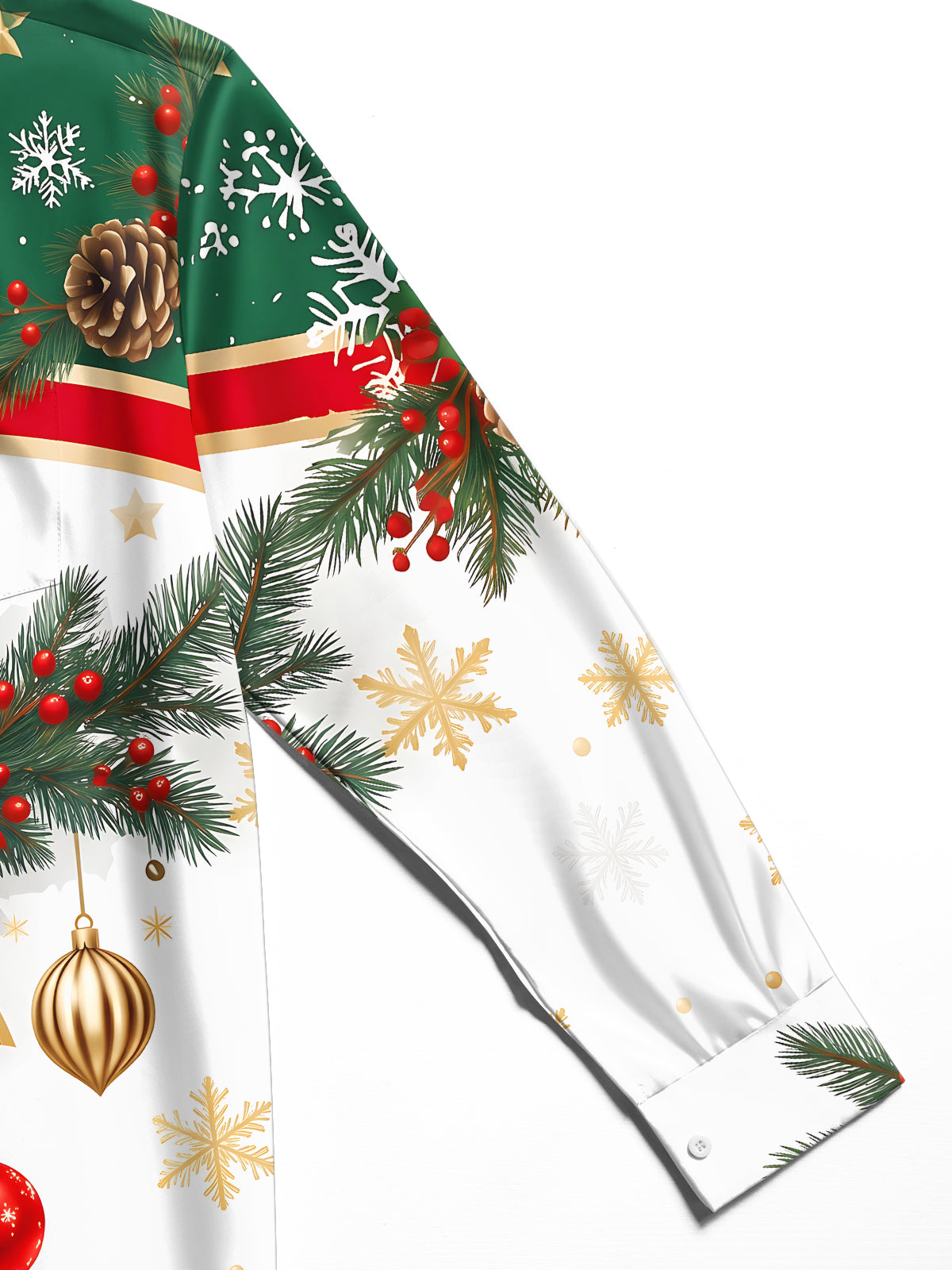 Adaychic Men's Long Sleeve Shirt - Christmas Bow And Ornaments With Pine Branches Print with Chest Pocket