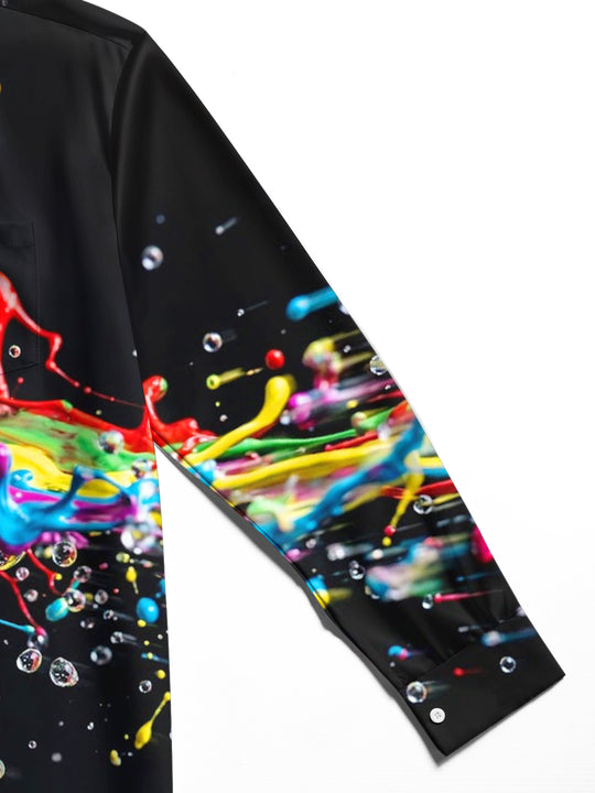 Adaychic Men's Colorful Paint Splashes And Drips Print Long Sleeve Shirt with Chest Pocket