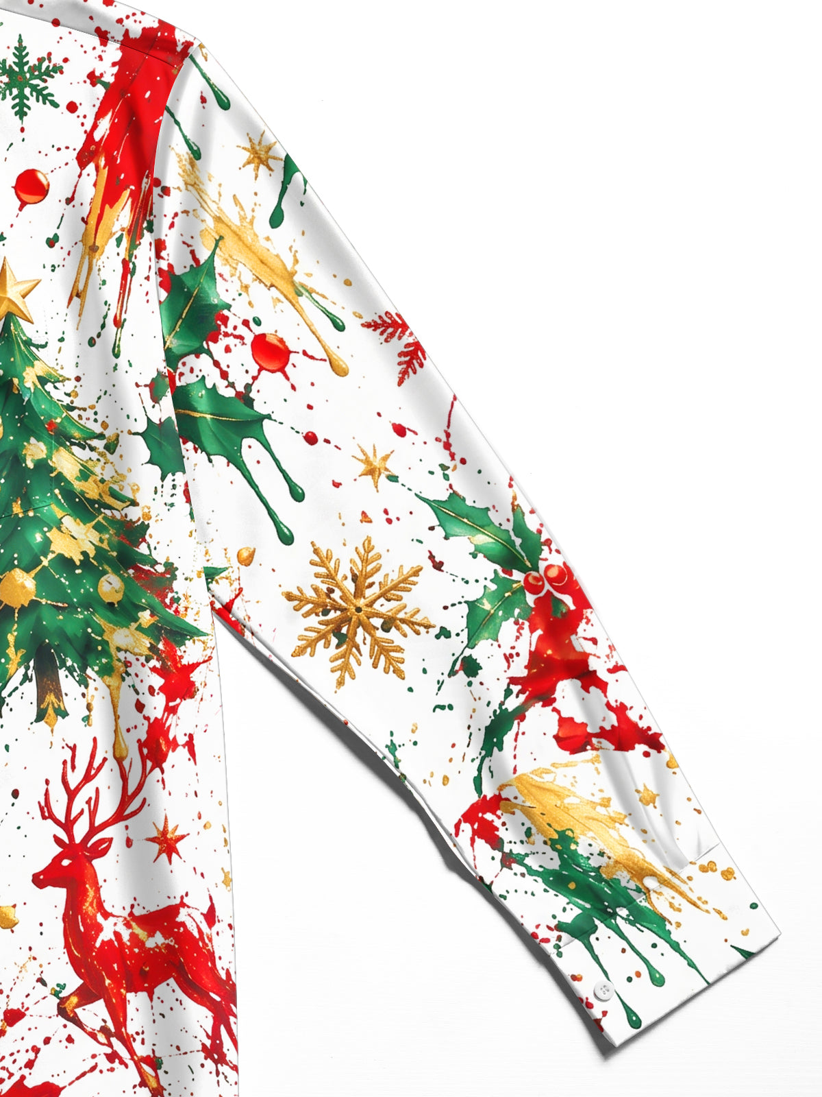 Adaychic Men's Printed Christmas Tree And Reindeer Print Long Sleeve Shirt with Chest Pocket