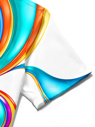 Adaychic Men's Abstract Colorful Swirl Ribbon Print Short Sleeve Shirt with Chest Pocket