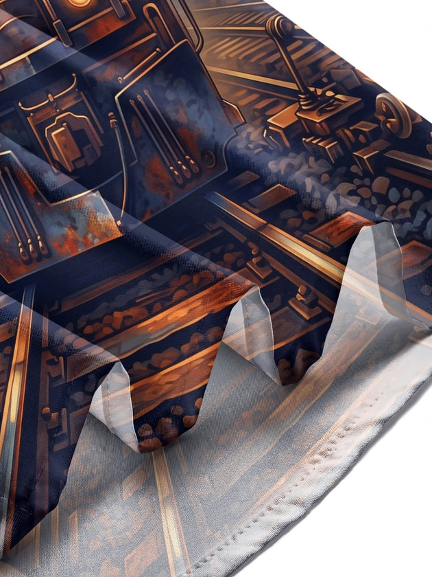 Adaychic Men's Graphic Steampunk Train And Gears Print Long Sleeve Shirt with Chest Pocket