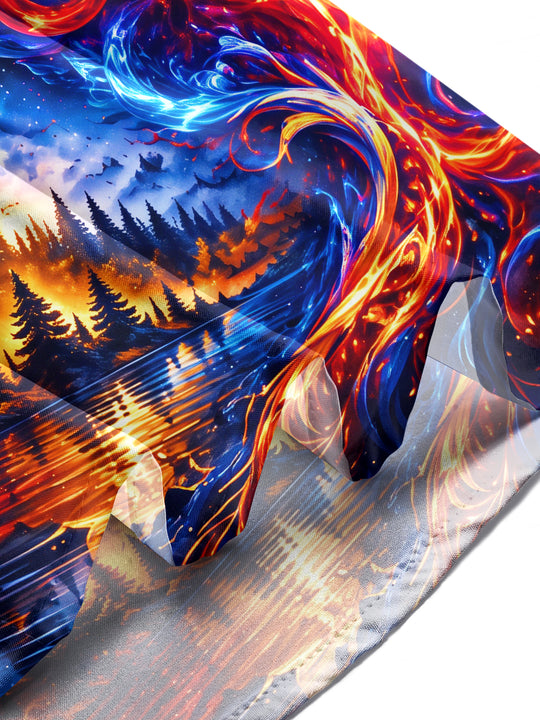 Adaychic Men's Long Sleeve Shirt - Deer And Cross With Fire And Ice Landscape Print with Chest Pocket