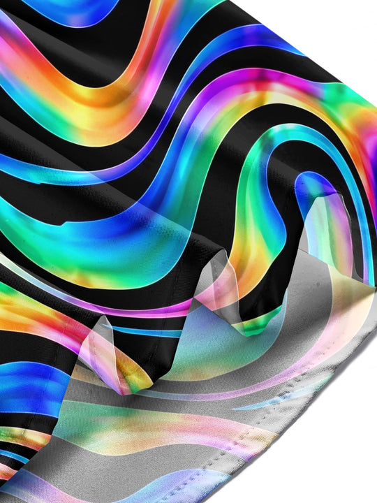 Adaychic Men's Printed Neon Abstract Wavy Lines Print Long Sleeve Shirt with Chest Pocket
