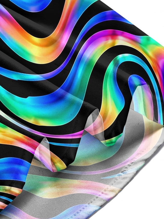 Adaychic Men's Printed Neon Abstract Wavy Lines Print Long Sleeve Shirt with Chest Pocket