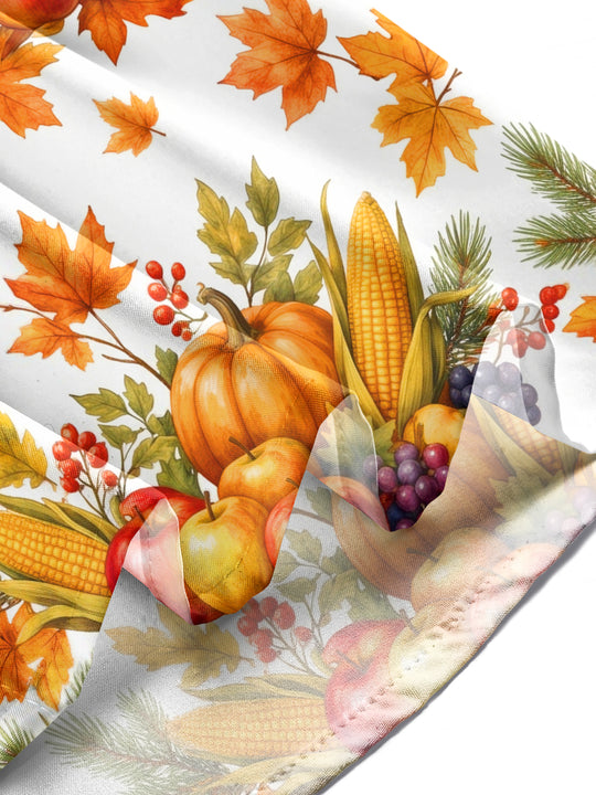 Adaychic Men's Thanksgiving Turkey And Harvest Produce Print Long Sleeve Shirt with Chest Pocket