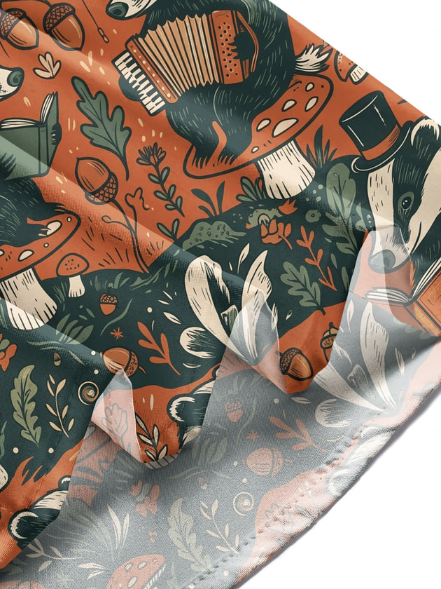 Adaychic Men's Long Sleeve Shirt - Vintage Gentleman Badgers With Forest Elements Print with Chest Pocket