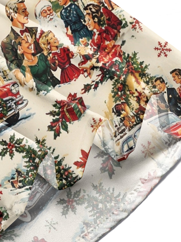 Adaychic Men's Long Sleeve Shirt - Vintage Christmas Scenes With Santa Claus And Families Print with Chest Pocket