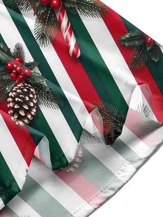 Adaychic Men's Christmas Candy Canes And Pine Cones Print Long Sleeve Shirt with Chest Pocket