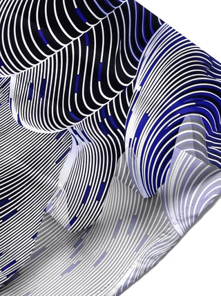 Adaychic Men's Patterned Abstract Wavy Lines Print Short Sleeve Shirt with Chest Pocket