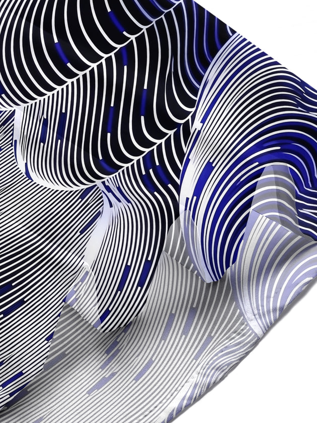 Adaychic Men's Patterned Abstract Wavy Lines Print Short Sleeve Shirt with Chest Pocket