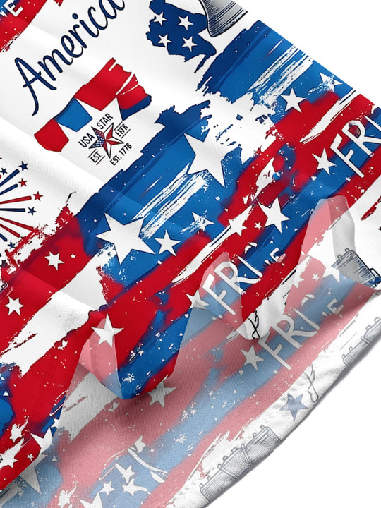 Independence American Flag Map Men's Pocket Short Sleeve Shirts