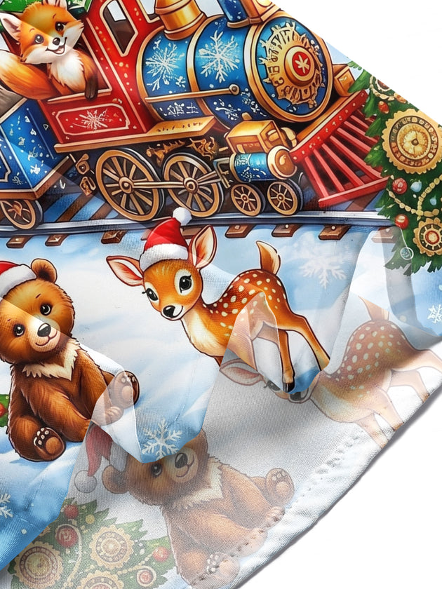 Adaychic Men's Christmas Animals On Train With Gifts Print Long Sleeve Shirt with Chest Pocket