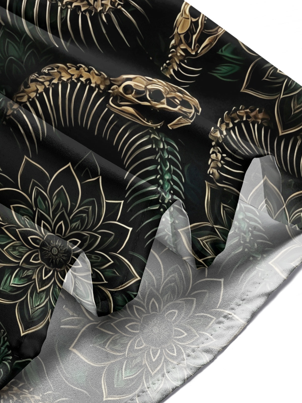 Adaychic Men's Snake Skeleton And Floral Mandala Print Long Sleeve Shirt with Chest Pocket